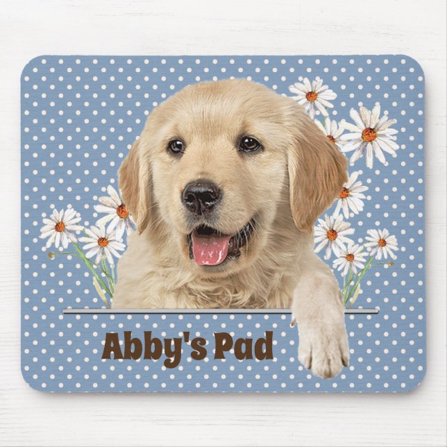 Alfombrilla De Ratón Golden Retriever y Daisies Mouse Pad (Frente)