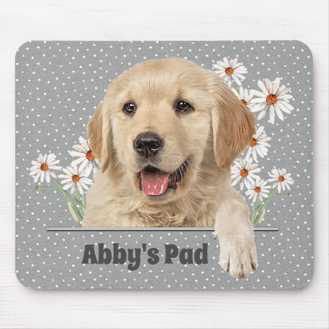 Alfombrilla De Ratón Golden Retriever y Daisies Mouse Pad (Frente)