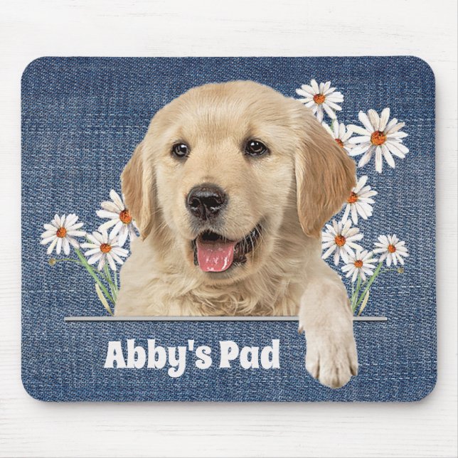 Alfombrilla De Ratón Golden Retriever y Daisies Mouse Pad (Frente)