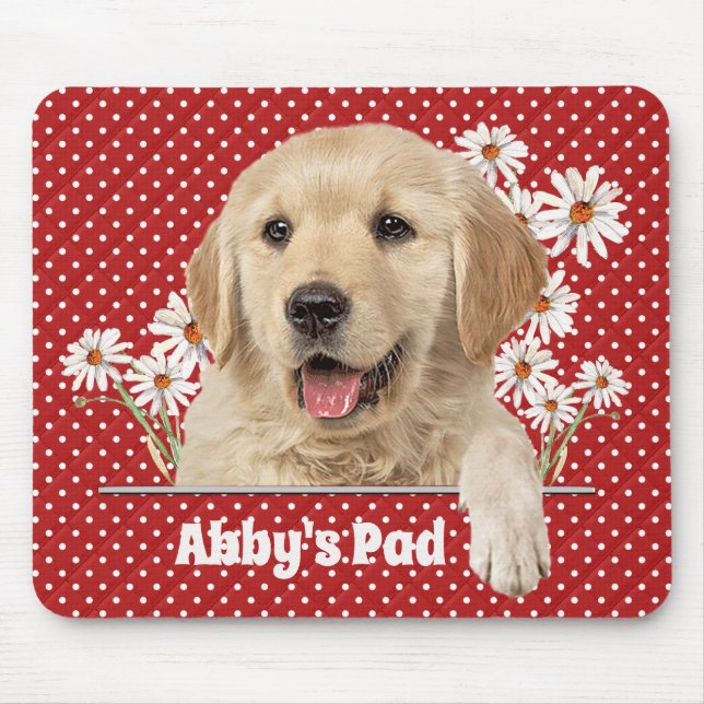 Alfombrilla De Ratón Golden Retriever y Daisies Mouse Pad (Frente)