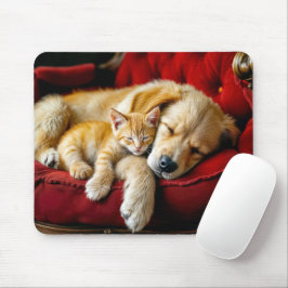 Alfombrilla De Ratón Golden Retriever y Gold Kitten Sleeping