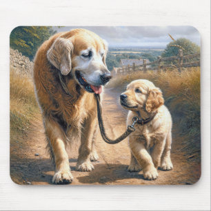 Alfombrilla De Ratón Golden Retrievers caminando por un camino rural