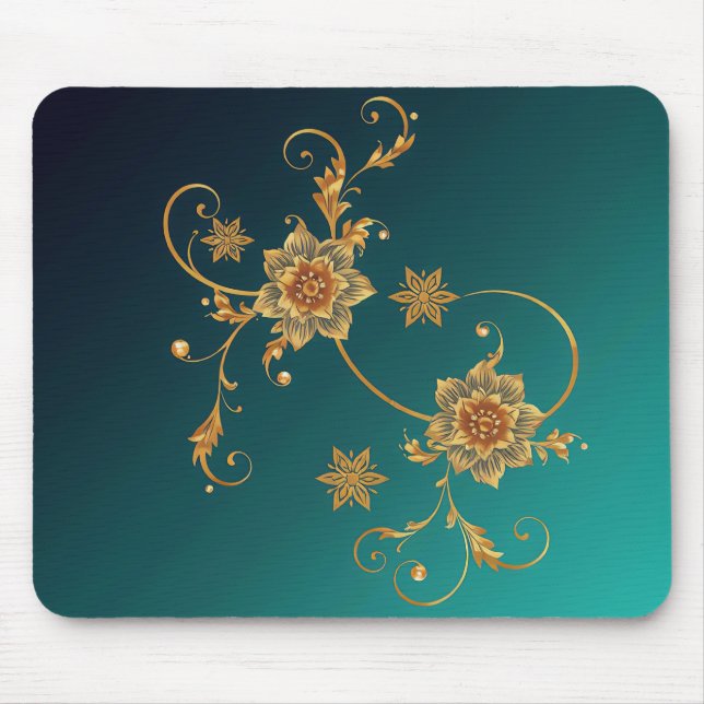 Alfombrilla De Ratón Golden Swirl Floral Mouse Pad (Frente)