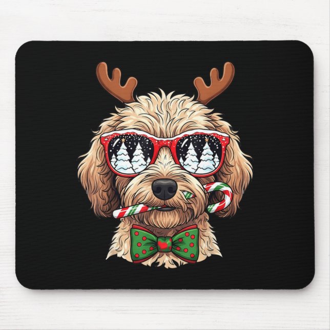 Alfombrilla De Ratón Goldendoodle Christmas Reindeer Holiday Dog Lover  (Frente)