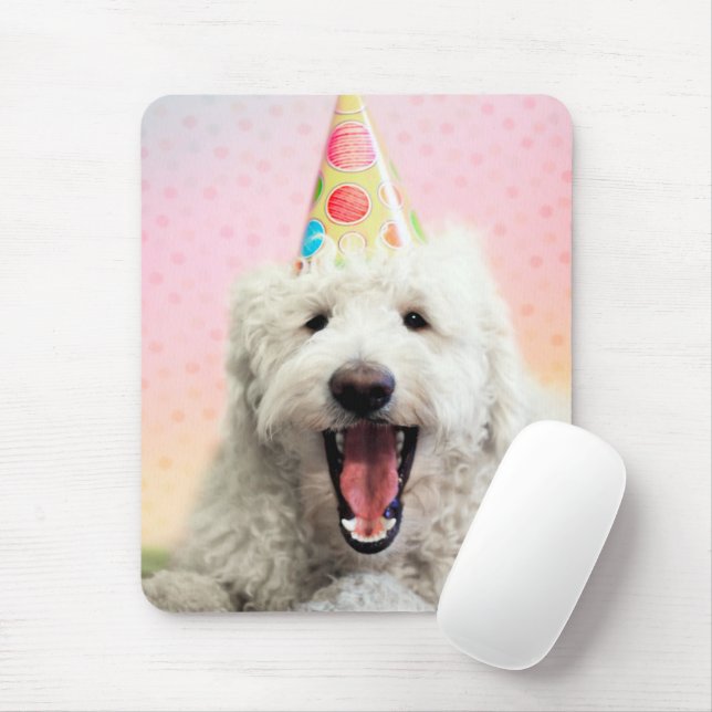 Alfombrilla De Ratón Goldendoodle Con Gorra Fiesta (Con ratón)