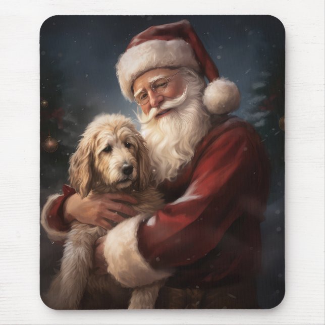 Alfombrilla De Ratón Goldendoodle con Navidades festivos de Santa Claus (Frente)