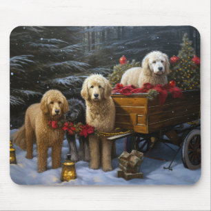 Alfombrilla De Ratón Goldendoodle Nevado Trineo Decoración de Navidad