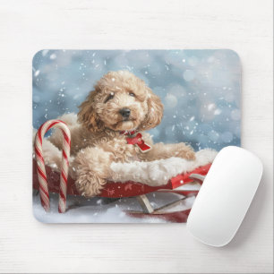 Alfombrilla De Ratón Goldendoodle Perro Navideño Festivo