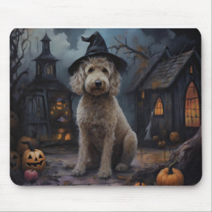Alfombrilla De Ratón Goldendoodle Pumpkins Halloween Scary