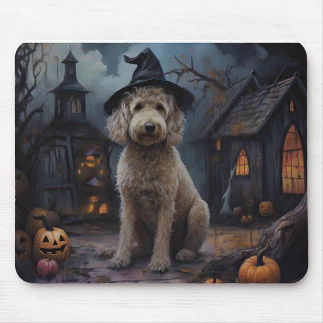 Alfombrilla De Ratón Goldendoodle Pumpkins Halloween Scary (Frente)