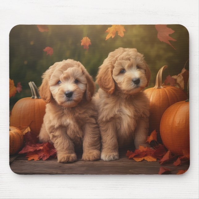Alfombrilla De Ratón Goldendoodle Puppy Autumn Delight Pumpkin (Frente)