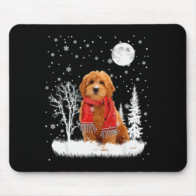 Alfombrilla De Ratón Goldendoodle Under Moonlight Snow Christmas Pajama (Frente)