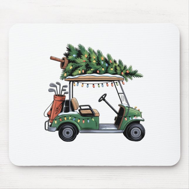 Alfombrilla De Ratón Golf Cart Christmas Tree Lights Golfing Golfer Fun (Frente)