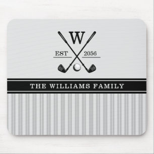Alfombrilla De Ratón Golf Family Monogram Gray Black White