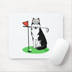 Alfombrilla De Ratón Golf Siberian Husky (negro) Perro jugando Cute Gra