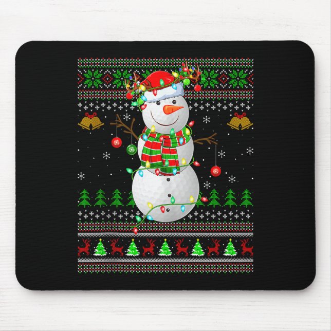 Alfombrilla De Ratón Golf Snowman Ugly Christmas Sweaters Golfing Golfe (Frente)