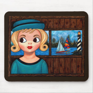 Alfombrilla De Ratón Googly Chica Sailor Head Vase Lighthouse Sailboat