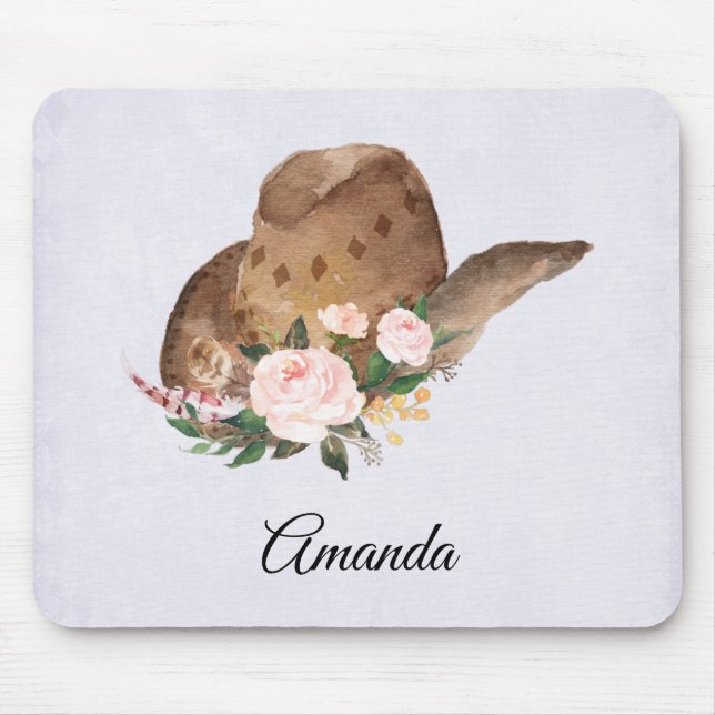 Alfombrilla De Ratón Gorra marrón de vaca con flores rosadas (Frente)