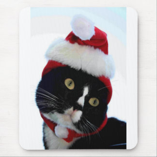 Alfombrilla De Ratón Gorra negro y blanco de Santa del gato que no mira