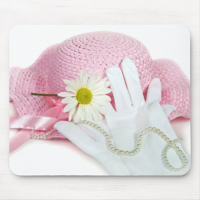 Alfombrilla De Ratón Gorra rosa y guantes blancos (Frente)