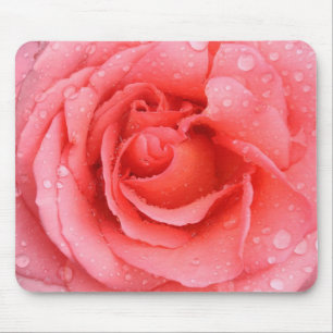 Alfombrilla De Ratón Gotas de agua de rosa roja romántica