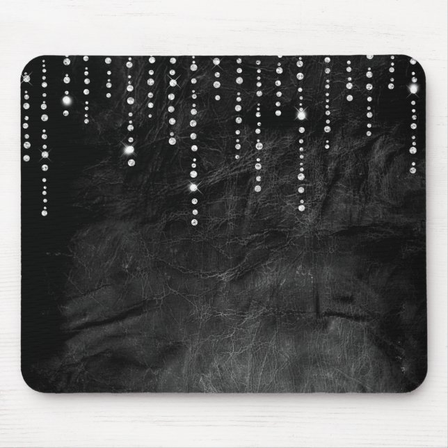 Alfombrilla De Ratón goteo de diamantes sobre cuero negro (Frente)