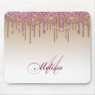 Alfombrilla De Ratón goteo de purpurina rosa morado de moda