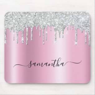 Alfombrilla De Ratón Goteos de brillo plateado con brillo rosa