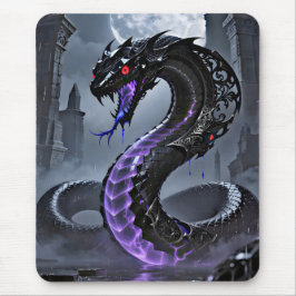 Alfombrilla De Ratón Gothic Black Serpent Glowing Purple Neon Fantasy 