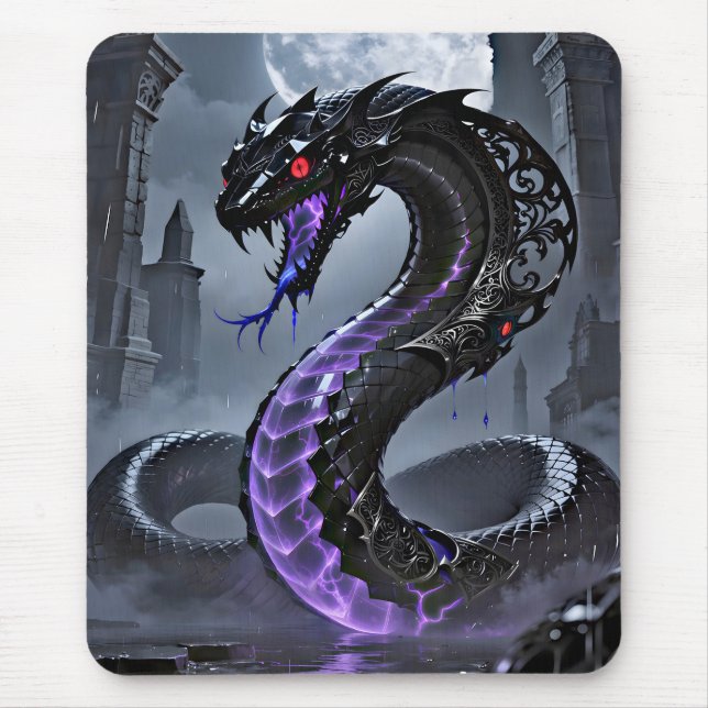 Alfombrilla De Ratón Gothic Black Serpent Glowing Purple Neon Fantasy  (Frente)