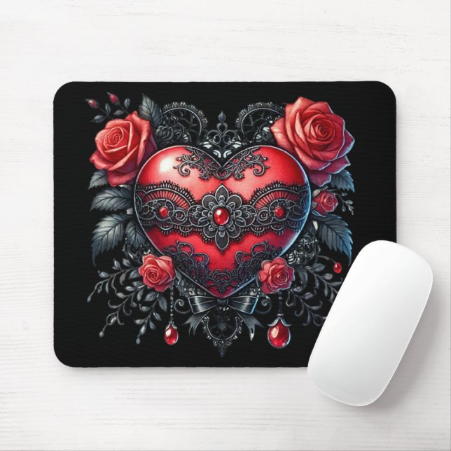 Alfombrilla De Ratón Gothic Heart Valentine Mousepad (Con ratón)