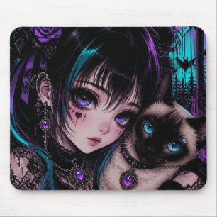 Alfombrilla De Ratón Gótico Emo   Chica Anime & Gato