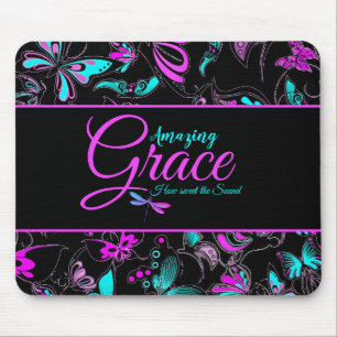 Alfombrilla De Ratón Gracia asombrosa Mariposas moradas y azul verdoso 