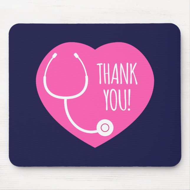 Alfombrilla De Ratón Gracias | Estetioscopio cardíaco rosado (Frente)