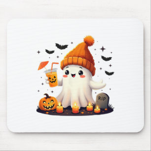 Alfombrilla De Ratón Graciosa Halloween dulce fantasma que bebe café de