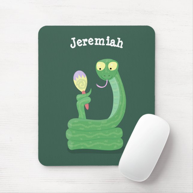 Alfombrilla De Ratón Graciosa serpiente verde con maraca personalizado (Con ratón)