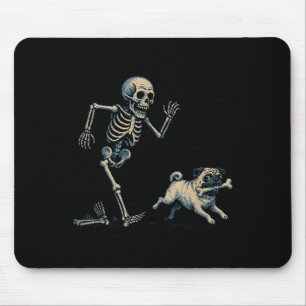 Alfombrilla De Ratón Gracioso esqueleto persiguiendo a pug halloween pe
