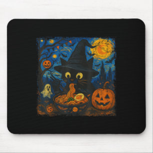Alfombrilla De Ratón Gracioso gato negro de Halloween comiendo Ramen St