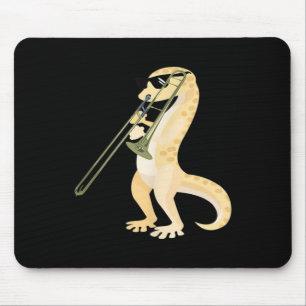Alfombrilla De Ratón Gracioso Gecko Usando Sungles Jugando Trombone Liz