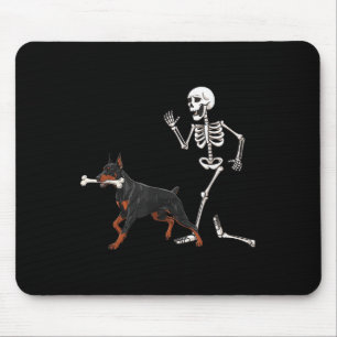 Alfombrilla De Ratón Gracioso Halloween Doberman Nscher Y Skeleton