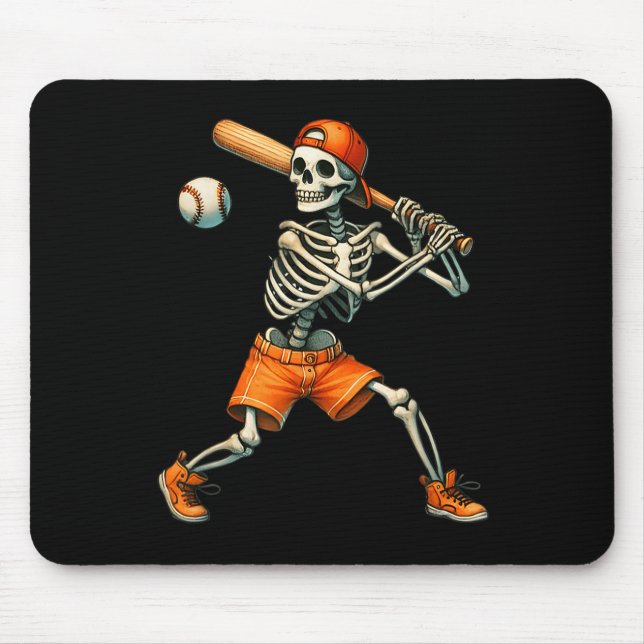 Alfombrilla De Ratón Gracioso Skeleton Bateando Béisbol Halloween Boys  (Frente)