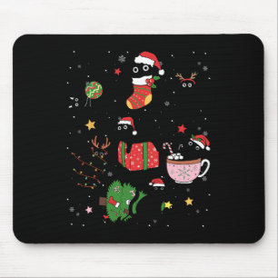 Alfombrilla De Ratón Graciosos gatos negros Santa Hat Árbol de Navidad 