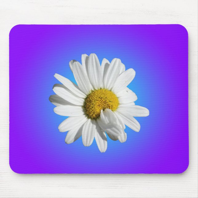 Alfombrilla De Ratón Gradiente azul morado de flor de margarita blanca (Frente)