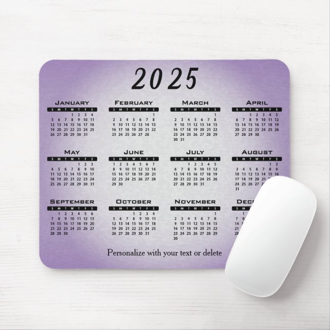 Alfombrilla De Ratón Gradiente del calendario 2025 Morado - Año (Con ratón)