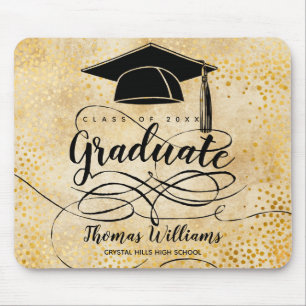 Alfombrilla De Ratón Graduación Black Grad Cap Script Gold