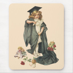 Alfombrilla De Ratón Graduación Vintage, niña con gorra y toga