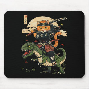 Alfombrilla De Ratón Gráfico de arte japonés de dinosaurios de gato sam