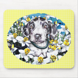 Alfombrilla De Ratón Gran dane pup en Daffodils Harlequin