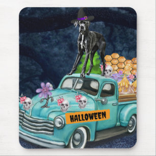 Alfombrilla De Ratón Gran Danés Perro Halloween Camión Noche Espeluznan