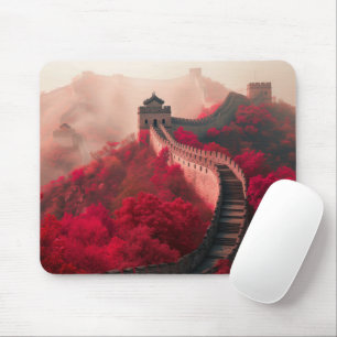 Alfombrilla De Ratón Gran Muralla de China en otoño - Rojo escénico